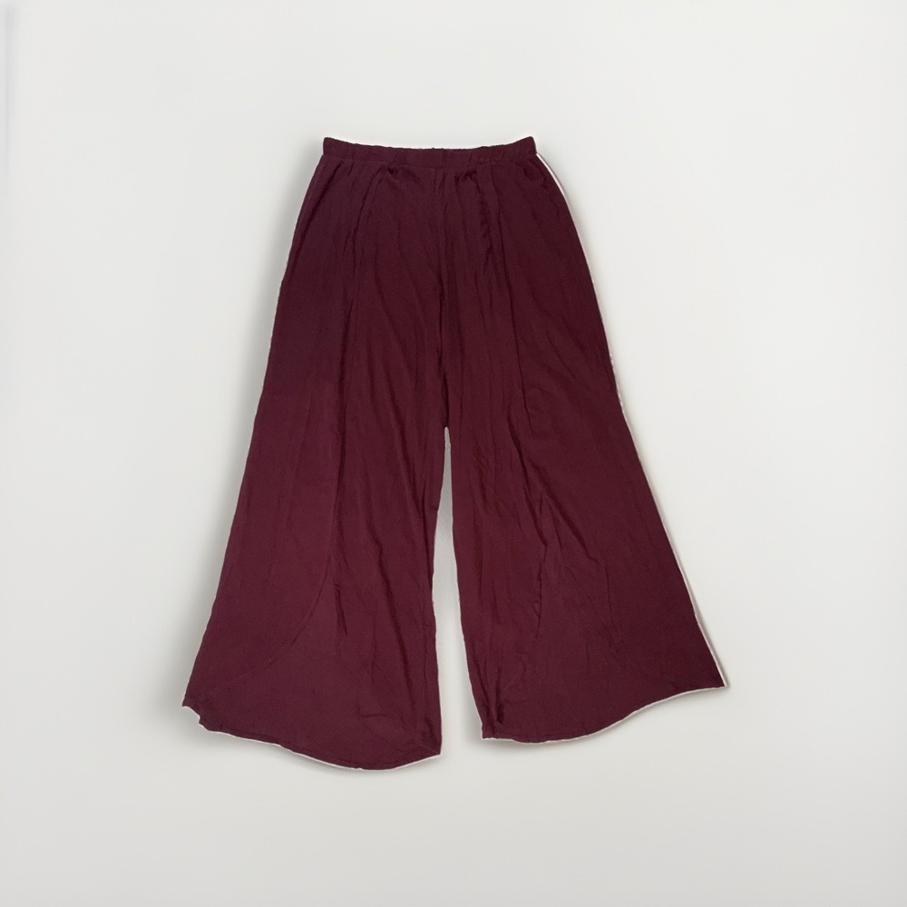 Living Doll Wide Leg Palazzo Pants Size 0X Open Leg Burgundy Lightweight Flowy